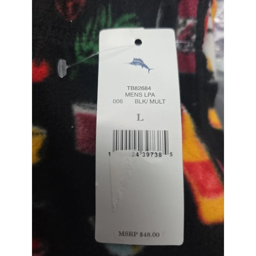Tommy Bahama pajama pants festive cocktail print on a black background Size L